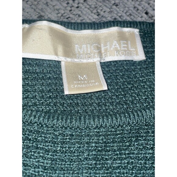 Michael Kors Sweater Womens Medium Green Waffle Knit Preppy Minimalist Casual - Picture 2 of 11